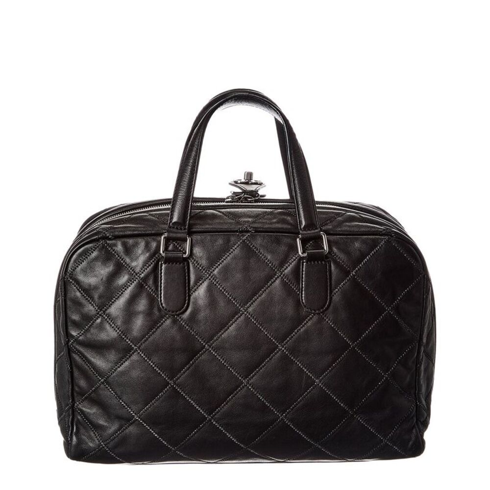 Chanel Black Calfskin Leather Stitched Bowling Bag (Authentic Pre-Loved) - Picture 2 of 4